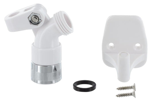 Phoenix Products 10-1529 Shower Head Mount Wall Mount Single Position With Swivel Chrome Plated Connector White Plastic With Blister Package